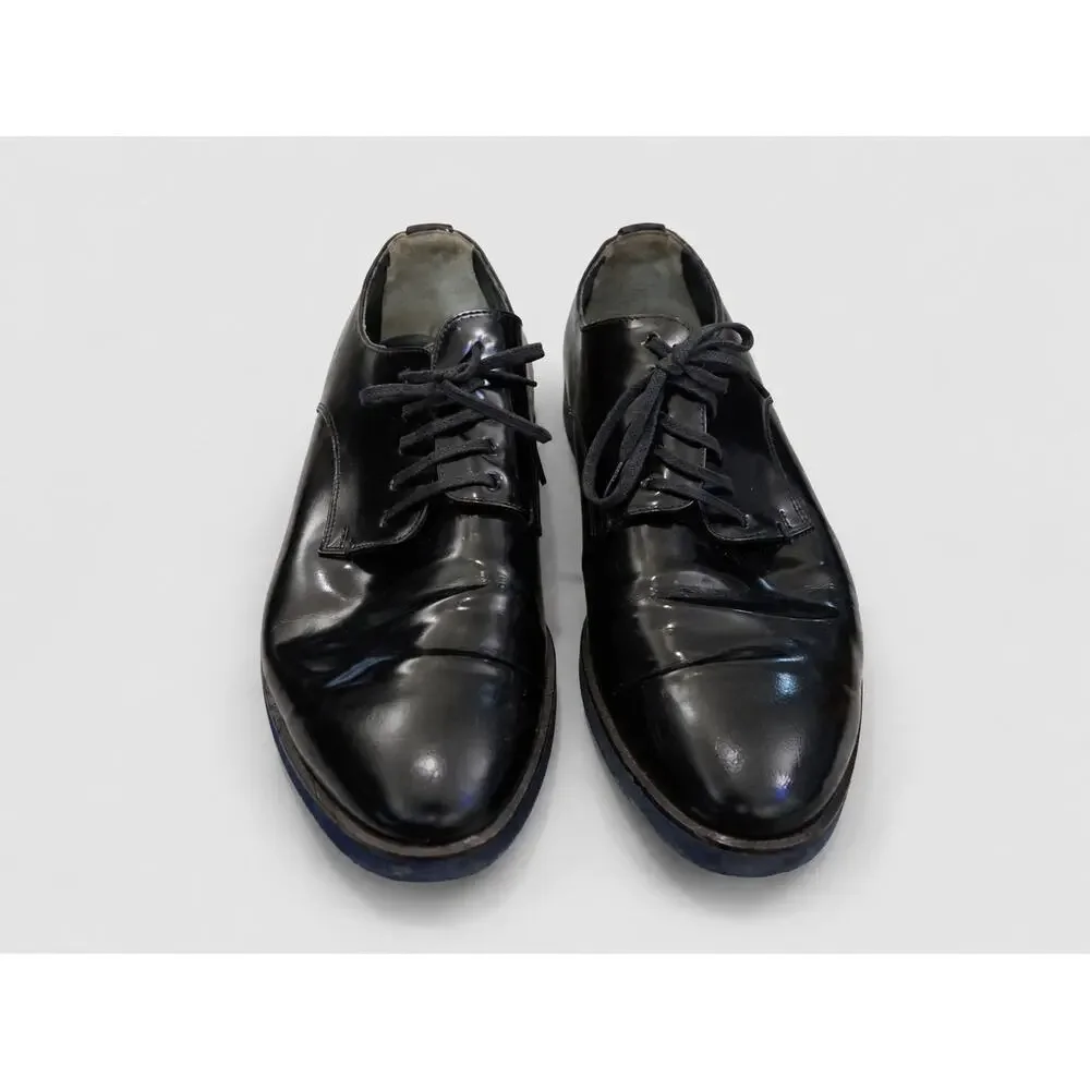 Fendi Black Patent Leather Derby Dress Shoes Blue Sole SIZE 10 Italy